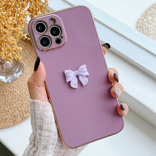 Lovely Pearl Bowknot Case Plating Cover For iPhone 14 Pro Max 13 12 11 XR XS 8 - Picture 4 of 14