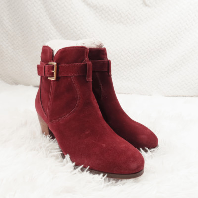 Diba Burgundy Suede Sleek Buckle Bootie 7.5