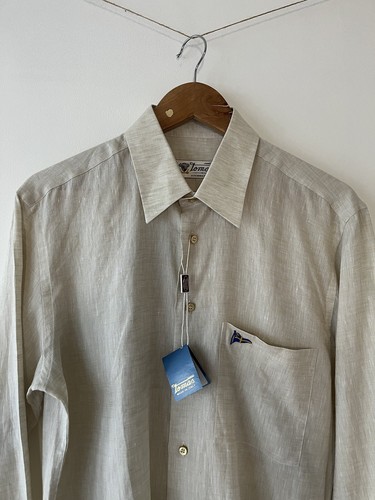 Tomas Linen Shirt Beige IT 40 Made in Italy Italian M/L Holiday Beach (17e) - Picture 2 of 14