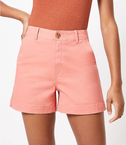 Coral Orange Curvy Washed Twill Shorts 