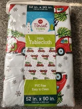 🎄Winter Wonder Lane Red Farm Truck PEVA Tablecloth 52" X 90"