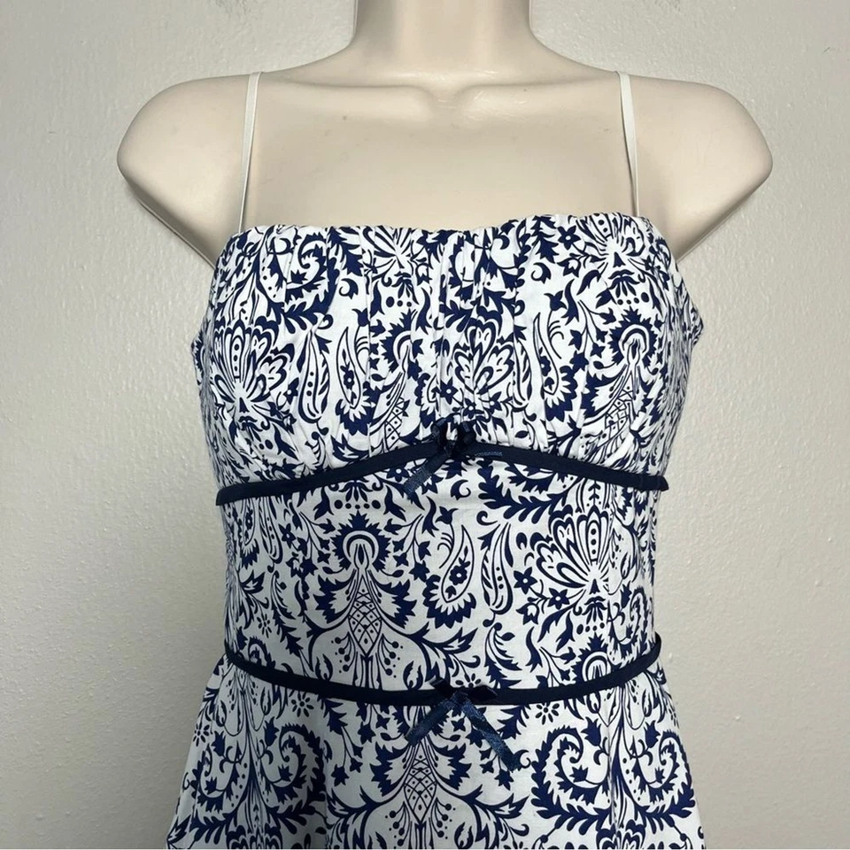 Ruby Rox Women Dress XS White Blue Coquette Milkmaid Bows Paisley Sundress - Image 4 of 4
