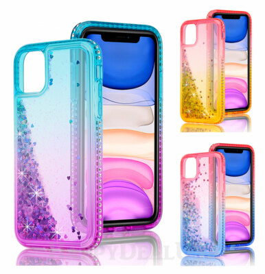 For Apple iPhone 11 - Two Tone Clear Cover Case w/Waterfall Liquid Glitter 