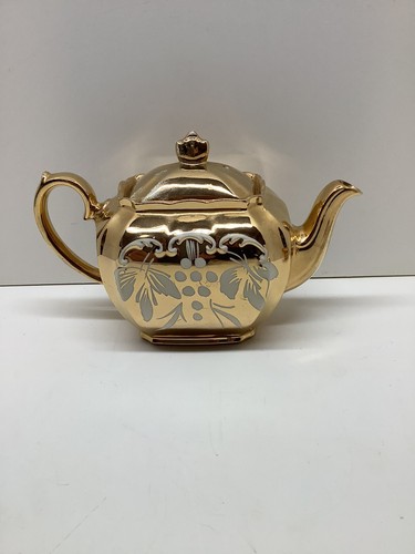RARE Vtg Sadler Cube teapot creamer sugar gold lusterware set white grape - Picture 6 of 12
