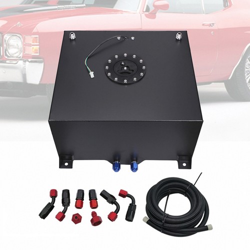 Tanque de pila de combustible universal de aluminio negro de 10 galones con transmisor de combustible y kit de manguera de combustible - Imagen 1 de 5