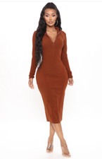 Womens Brown Suede Midi Dress