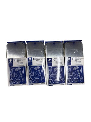 Staedtler Math Set 10 Piece Drawing Measuring Tool Protractor Compass (4 Pack)