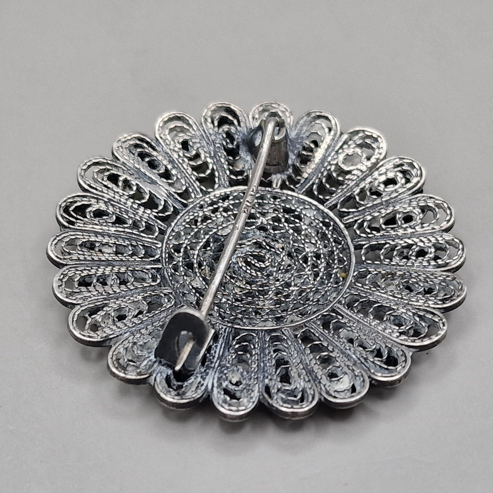 Antique Large Islamic Brooch Solid Silver Filligre - image 6