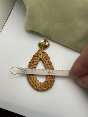 Gold Tone & Natural Wicker Tear Drop Earrings - Picture 10 of 10