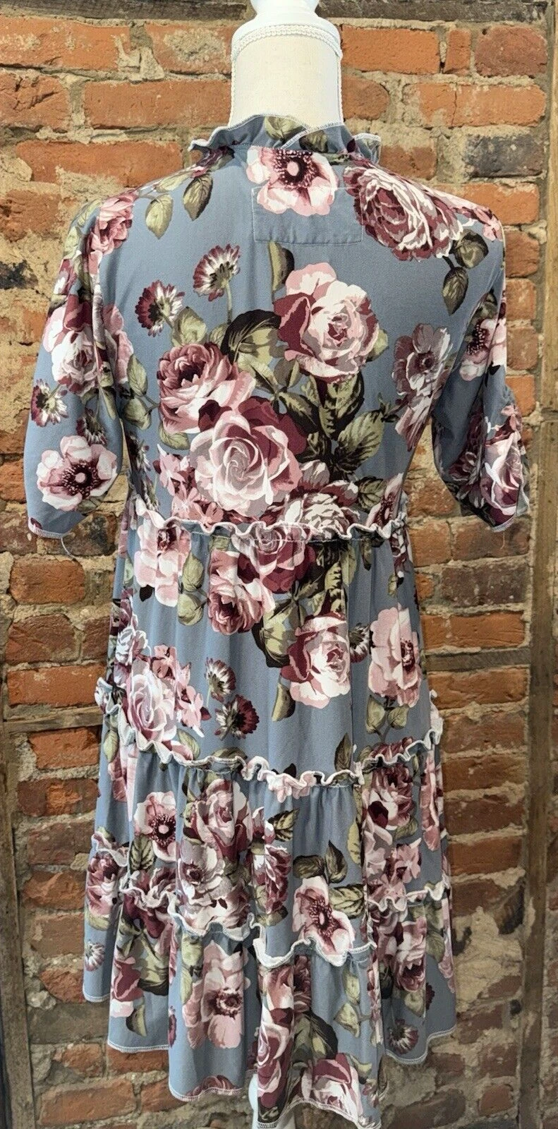 VETEMENTS Abito Farmho Frocks XS a strati con volant casetta grigio rosa