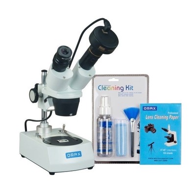 OMAX 20X-40X Dual Light Binocular Stereo Microscope+5MP Camera+Cleaning Pack