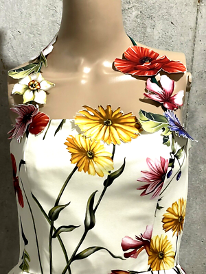 oscar de la renta floral-applique halter-neck dress Dress, Ecru Multi, Women's, 6, Cocktail & Party Wedding Guest Dresses Halter Neck Dresses oscar de la renta flower dress