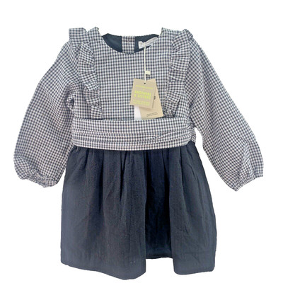 Mango Mädchen Baumwollkleid, Größe 2-3 Jahre, 98 cm, schwarz Gingham-Karo, UVP 39,99 £