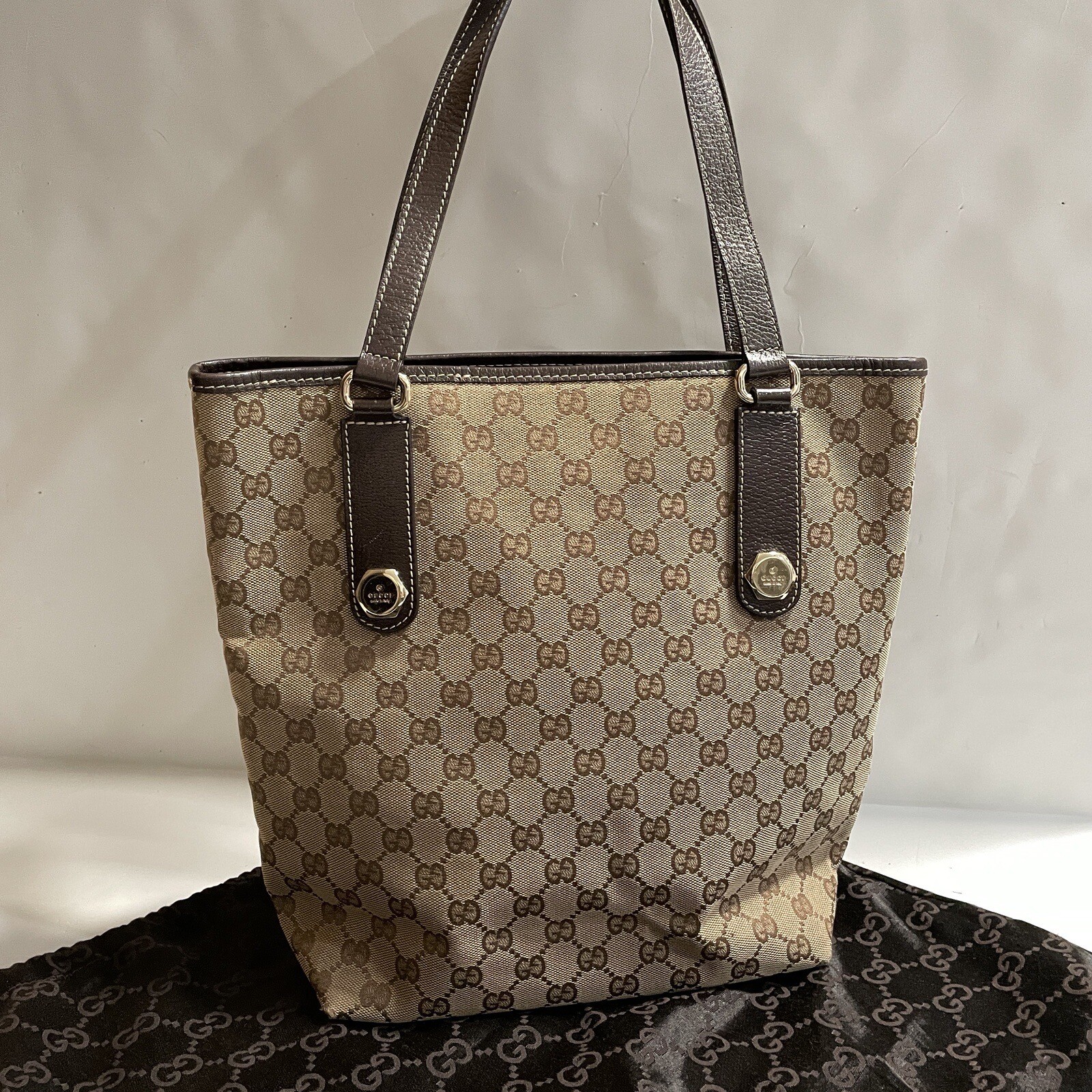 Vintage GUCCI GG Canvas Charmy Tote Bag in Brown/Tan - Authentic & Excellent Condition