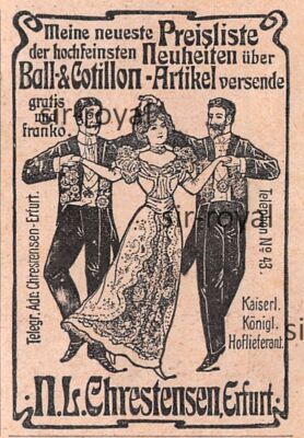 Ball and Cotillon Item Chrestensen Erfurt - 1904 - Historical Advertising ~5x7cm