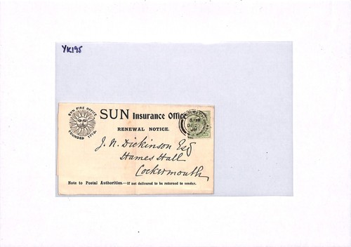 GB KEVII Cumberland *SUN FIRE OFFICE* Cover Penrith CDS 1909 Insurance YK195 - Picture 6 of 9