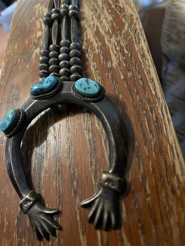 Native Am. Turquoise & Sterling Naja Necklace,chain Of Pearls &Beads. Free Ship - Picture 3 of 7