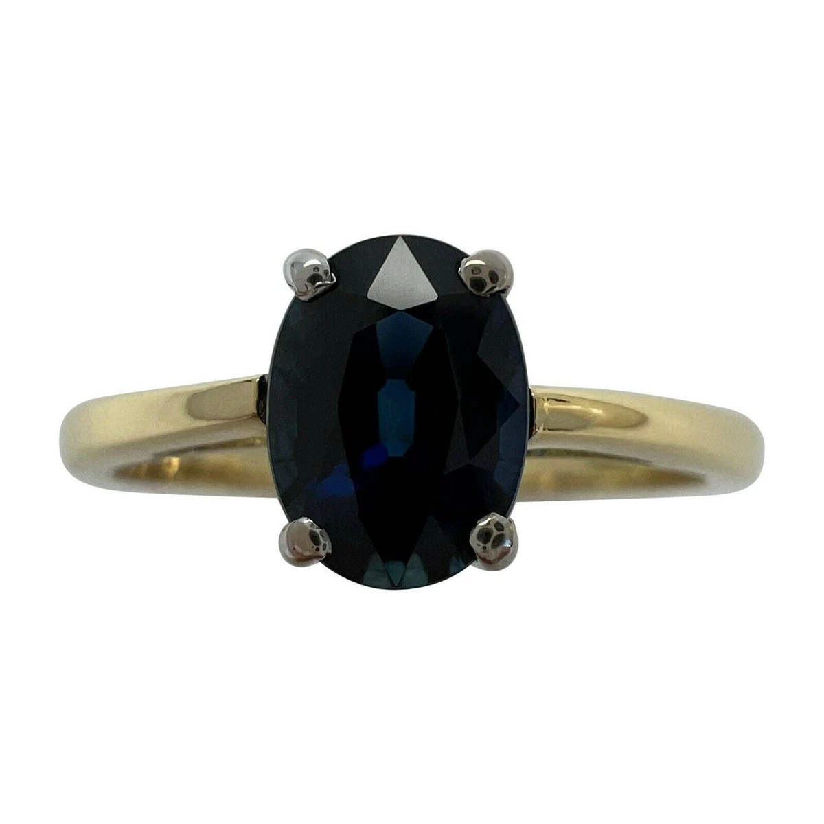 FINE 1.13ct Natural Deep Blue Sapphire Oval 18k White Yellow Gold