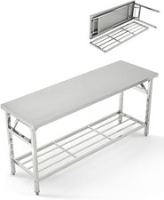 Stainless Steel Folding Table with Undershelf for Restaurant,Catering & Home Use