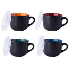 Ceramic Soup Mugs with Lid, 24 oz Soup Cups with Hanlde for Coffee,Cereal,Sal...
