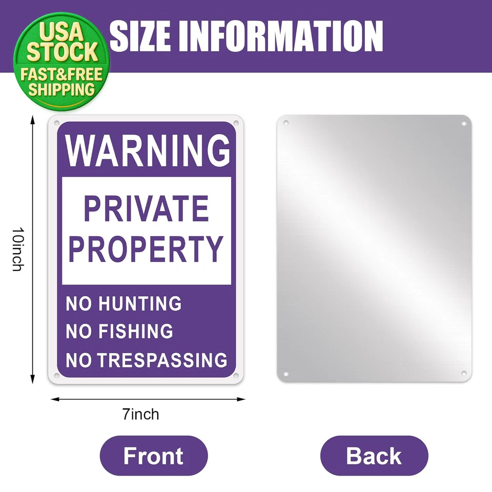 8 Pack No Hunting No Trespassing Signs Private Property Reflective 10x7" - Image 2 of 4