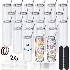 24 Pack 20 OZ Sublimation Tumblers Bulk, Skinny Straight White Sublimation Cu...