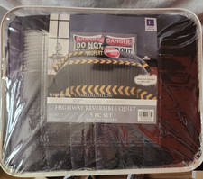 Lush Decor 5 pc Full/Queen Highway Reversible Quilt Set Charcoal Yellow Boys Men
