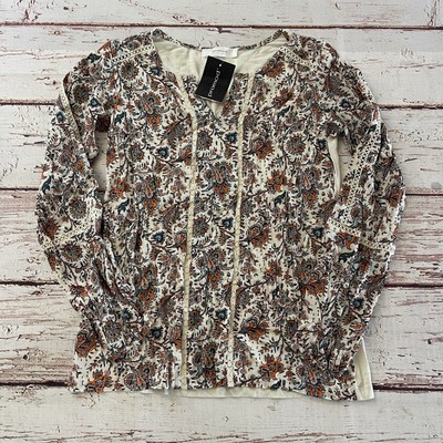 Promod Y2K Designer Stretchy Womens Long Sleeve Paisley Top Size Small