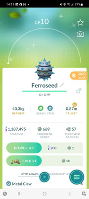 Pokemon Go Shiny Ferroseed (Stufe 1)