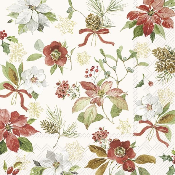4 x Paper Napkins/3Ply/33cm/Decoupage/Autumn/Flowers/Assorted Poinsettia