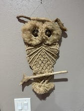 Vintage 1970s Handmade Macrame Owl Wall Hanging