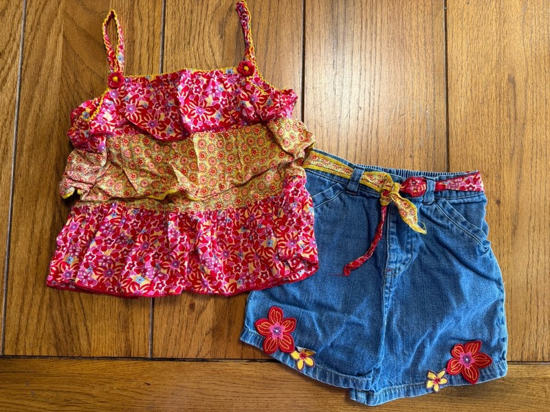 Beluga New York 4T 2pc Denim Jean Shorts & Matching Tank Top Floral Bright Color