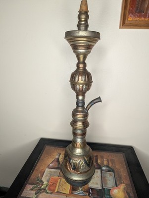 Vintage Ornate Brass Hookah with Hose   Approx. 2 Feet Tall