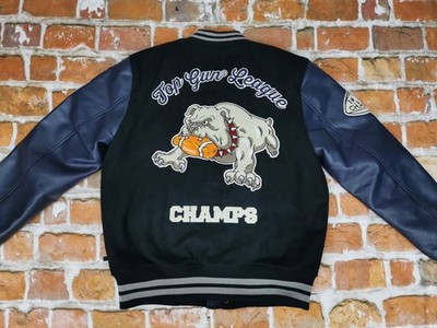 NEU TOP GUN USA MA-1 LEAGUE VARSITY COLLEGE JACKE BULLDOG CHAMPS BLAU GR: L NEU