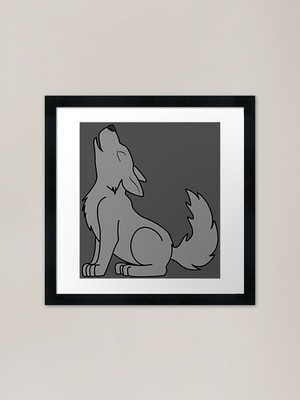 Solider grauer heulender Wolf Welpe gerahmt gerahmt Wandbild Poster Leinwanddruck Bild
