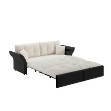 Queen Pull Out Sofa Bed, 3-in-1 Convertible Tufted Velvet, Beige