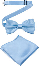 Bow Ties for Men Solid Color Pre-tied Bow Tie Pocket Square Set Formal Tuxedo Bo