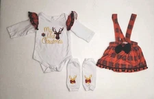 My 1st Christmas Outfit Deer Plaid Leg Warmers Newborn Baby Girl Size 3-6 Months