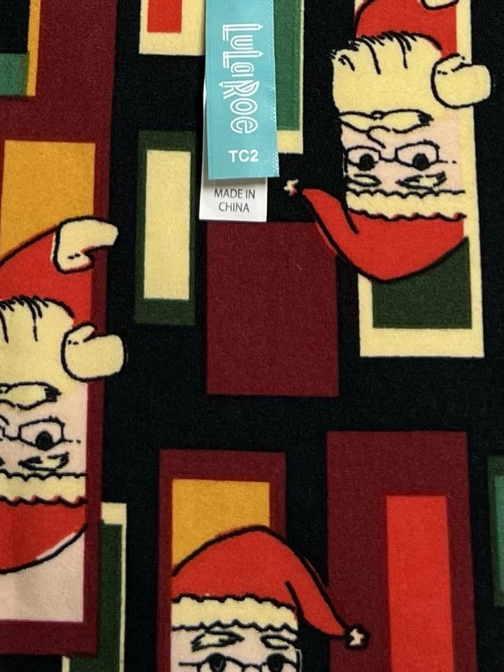 Leggings LuLaRoe TC2 alta curvilínea 2 Natal SANTA feriado retrô listra elástica - Imagem 4 de 4