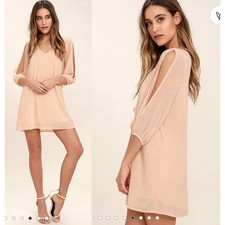 Lulus Women's S Peach Sheer Sleeve Cold Shoulder Mini Dress Polyester  P0047