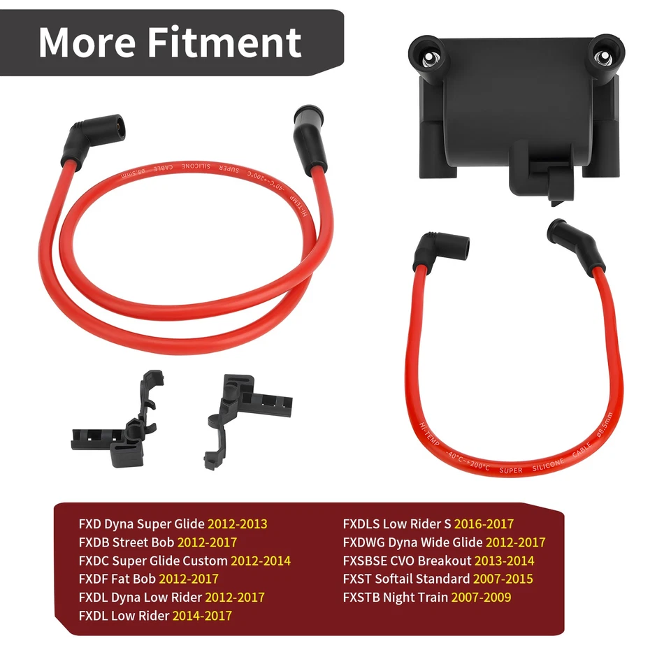 2007 2008 2009 para tren nocturno FXSTB bobina de encendido + cables con kit de tapa de bujía Foto 4 de 4