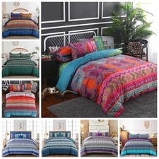 Indian Boho Stripe Duvet Quilt Cover Double King Size Bedding Set Pillow Cases