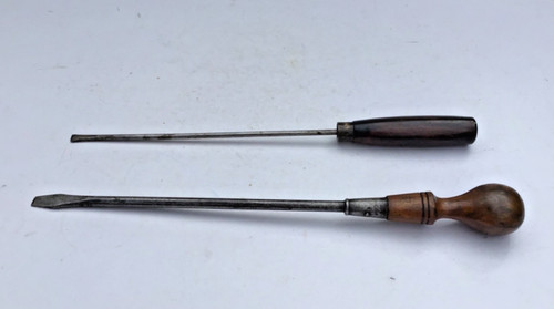2 x Vintage Wood Handle Flat Screwdrivers 48cm, 45cm Cabinet Maker Carpenter