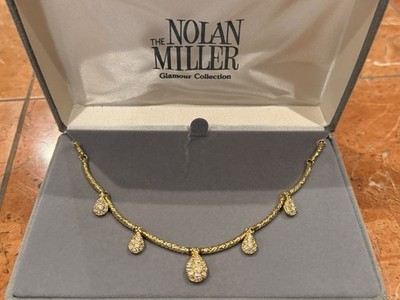 Nolan Miller GLAMOUR PAVE RAINDROP Crystal Pendant GOLD 18'' Necklace COA NEW BOX