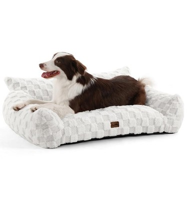 Made4Pets Dog Couch Bed, Soft Faux Fur Checkered Indoor Pet Sofa, Comfortable...