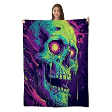 Psychedelic Skull Throw Blanket - Ultra-Soft, Comfy Plush Flannel, Lightweigh...