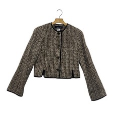 JONES NEW YORK Women's Tweed Blazer Jacket Beige Gold Button Front Size 6