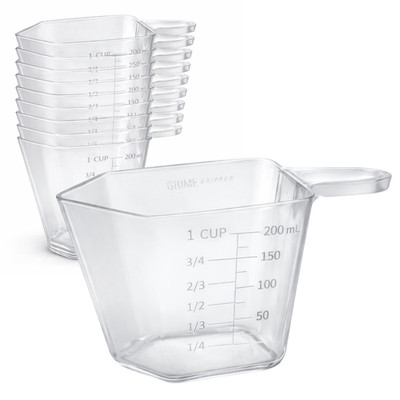 Clear 1 Cup, 8oz, 250ml Plastic Cups with Handle,Small Measuring Scoops -10 Pack