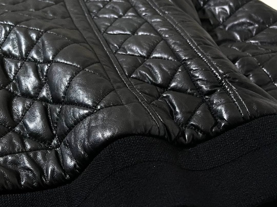 Used Balmain Leather Double Riders Jacket Diamond Quilting Mens Size 52 Black image 2
