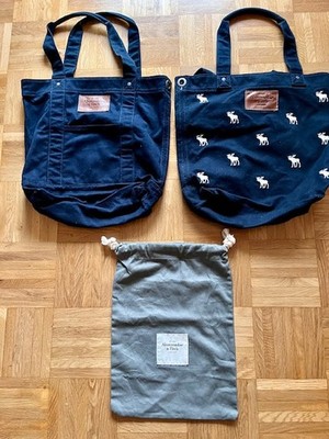 A&F Abercrombie Fitch 2 Taschen blau + 1 Beutel grün Einkaufstasche Schuhbeutel